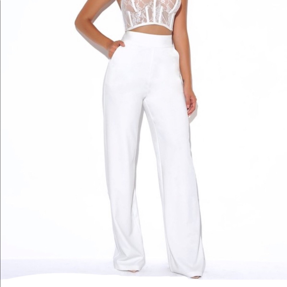 Stretch high waisted long leg trousers